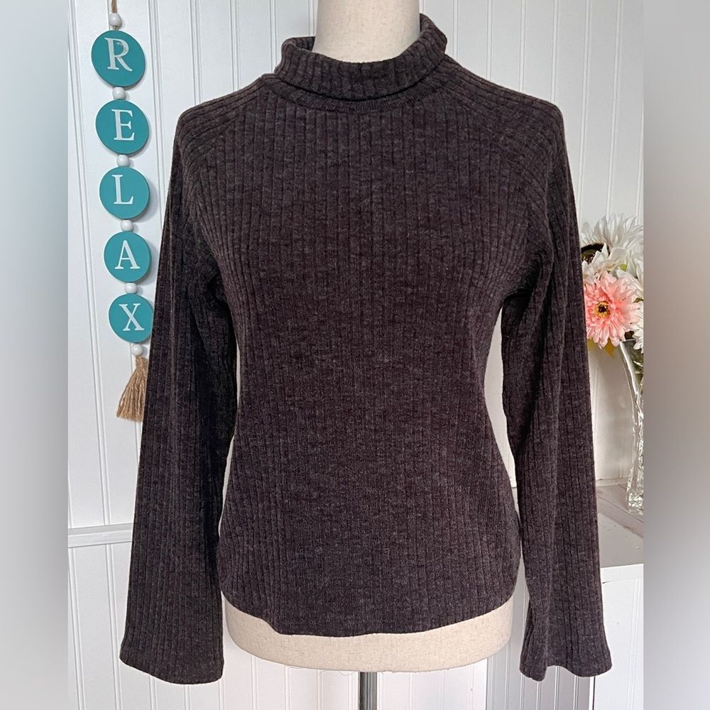 Brown (Chocolate) Ribbed Turtleneck Top